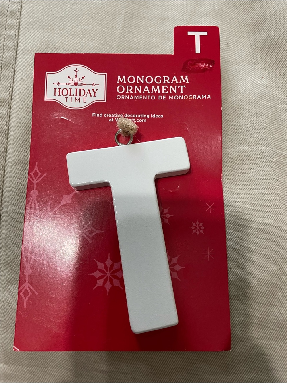 Holiday Time White Letter T Monogram Ornament